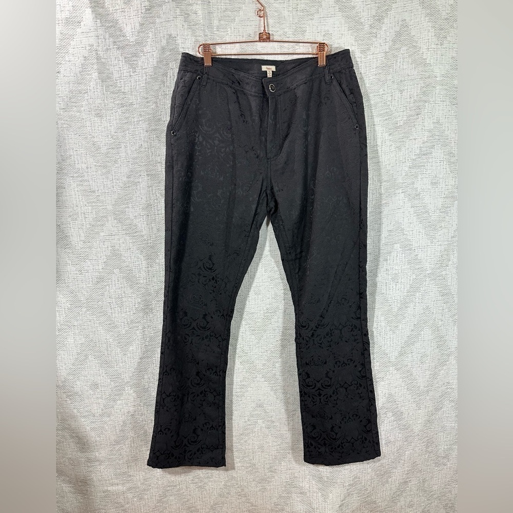 REBA black textured floral printed straight leg pants size 12